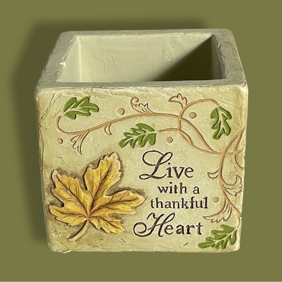 3” Square Succulent Hand Painted Planter Live with a thankful heart Ganz - Picture 5 of 8